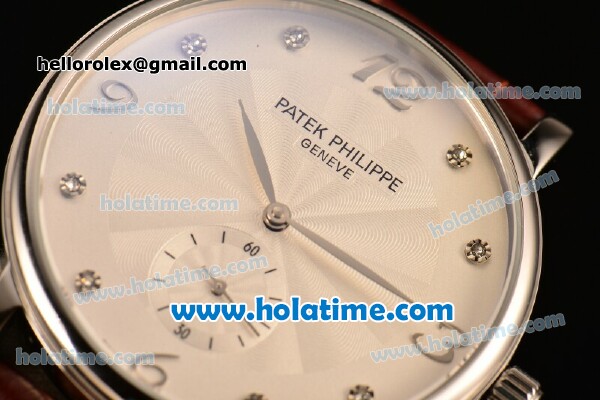 Patek Philippe Calatrava 2813 Automatic Steel Case with White Dial and Arabic Numeral/Diamonds Markers - Click Image to Close